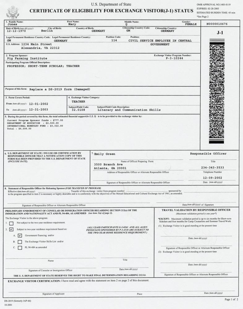 Image of a DS-2019 document